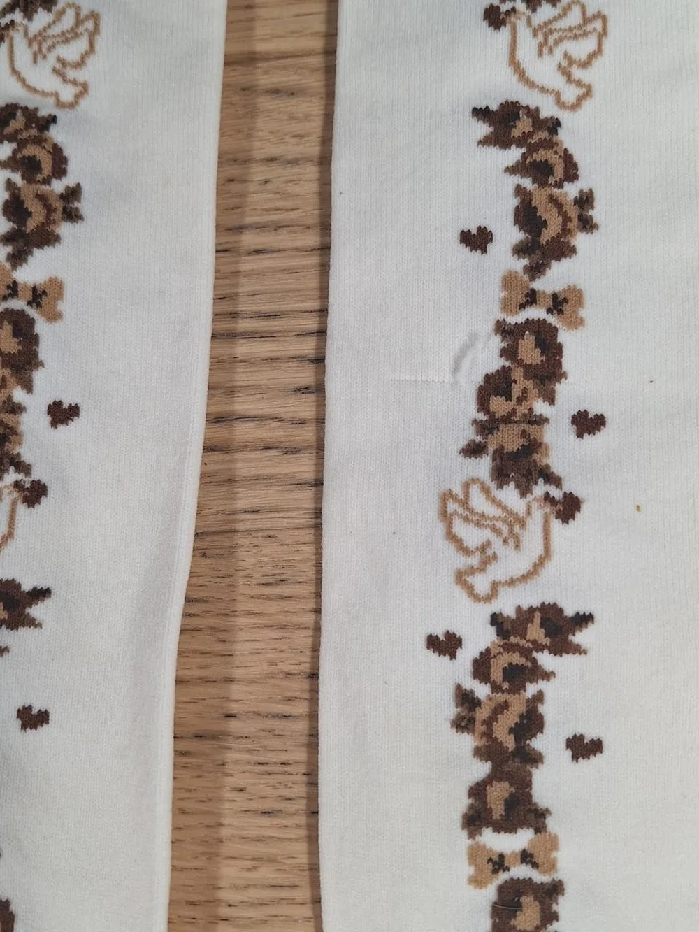 Innocent World Ivory Brown Dove Floral Garland OTK Socks | Classic Lolita